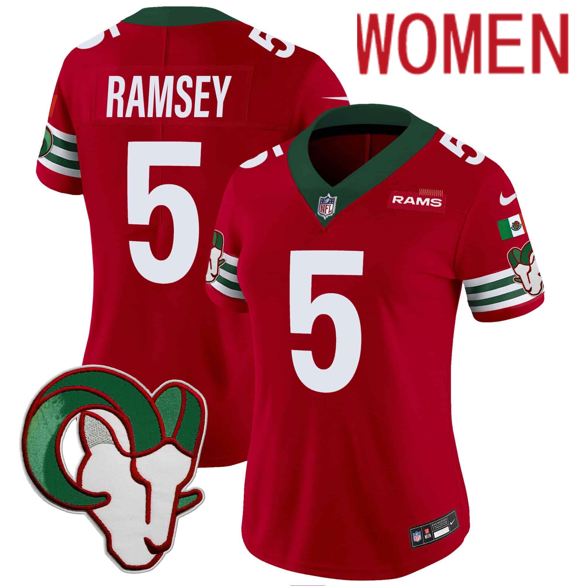 Women Los Angeles Rams #5 Ramsey Red 2024 Nike Mexico Vapor Limited NFL Jersey style 1->women nfl jersey->Women Jersey